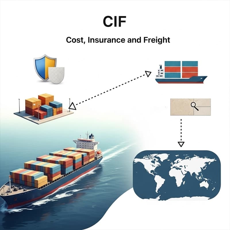 CIF Travertine Export From Turkey – containerized shipment with insurance and freight